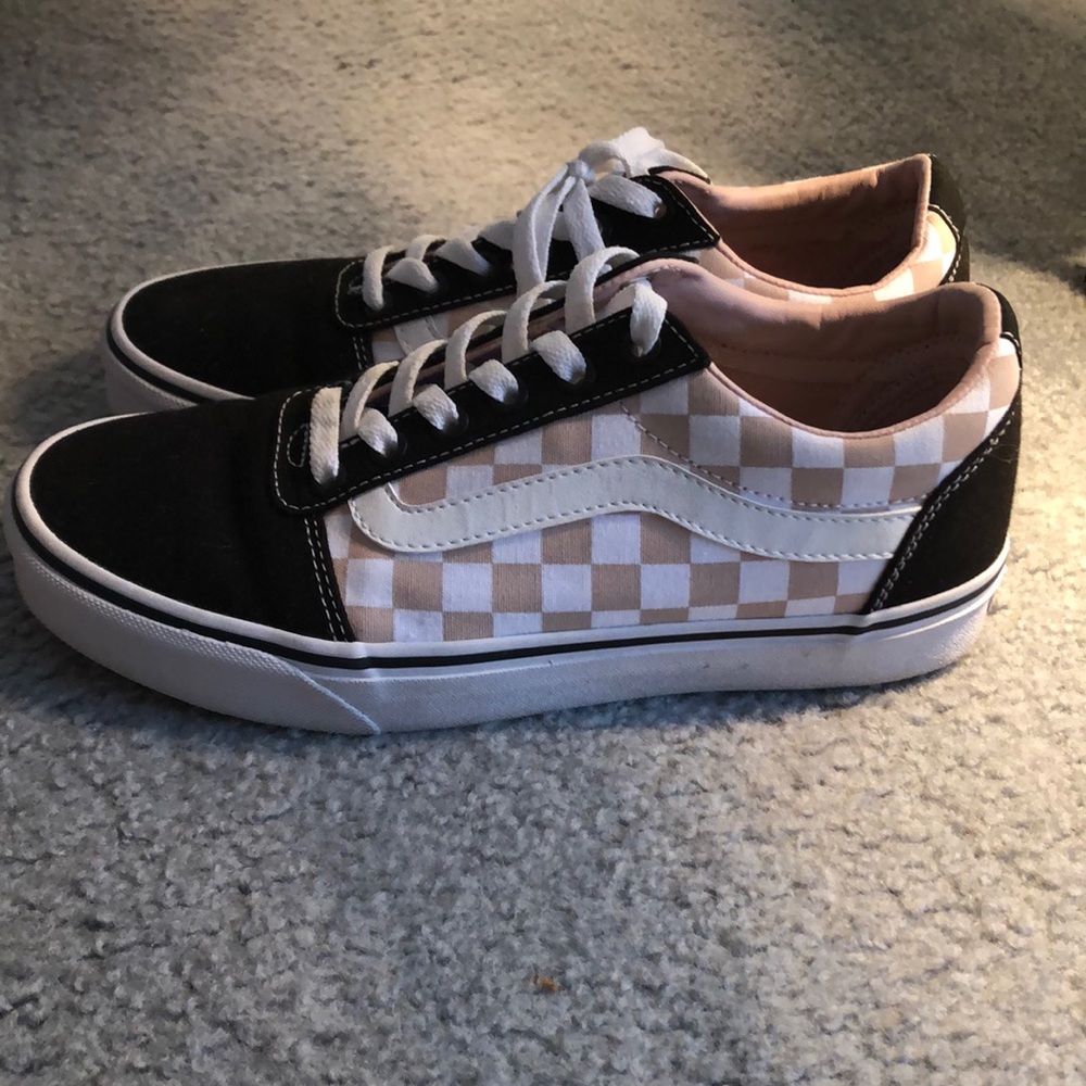 Pink checkered and black vans